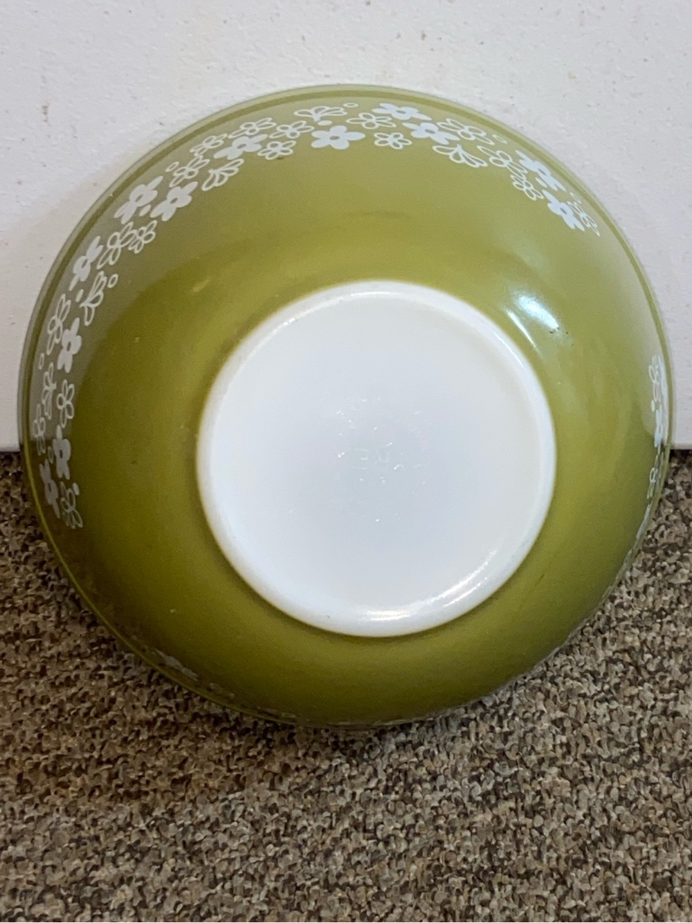 Vintage Pyrex Olive Green Bowl with White Base